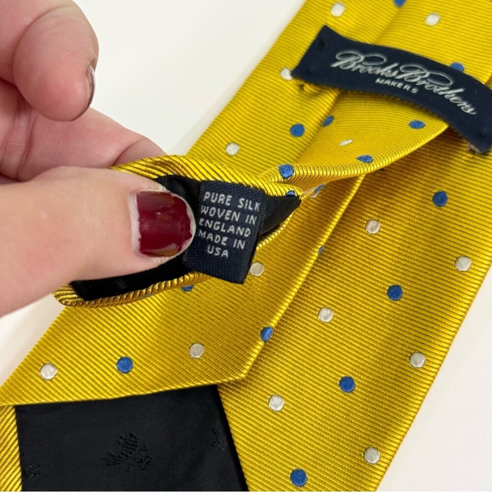 Brooks Brothers Maker Pure Silk Woven Tie Embroidered Polka Mustard Yellow Mens - Picture 5 of 8